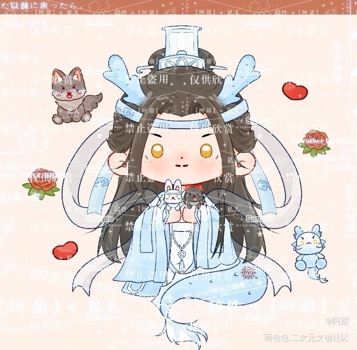 兔兔可以换狐狸么_魔道祖师忘羡蓝忘机Q版绘画作品