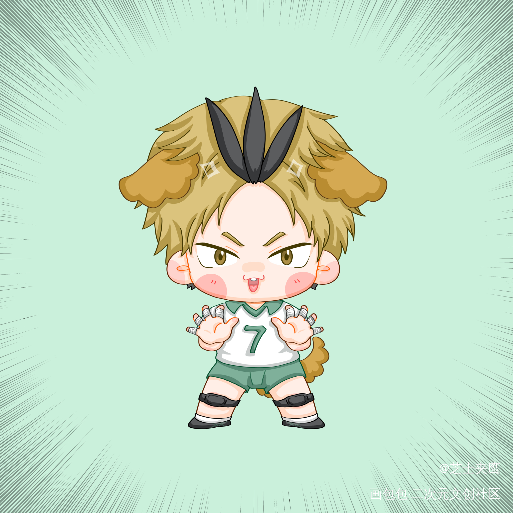宝宝你系一个头脑1滴小笨蛋_排球少年黄金川绘画作品