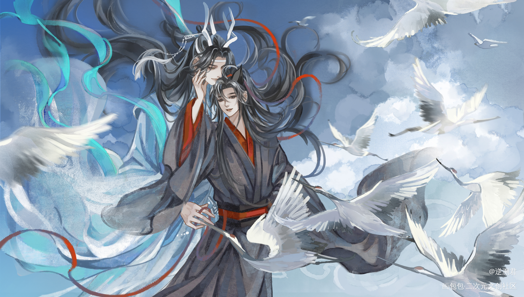 羡羡生贺图_魔道祖师忘羡蓝忘机魏无羡古风绘画作品