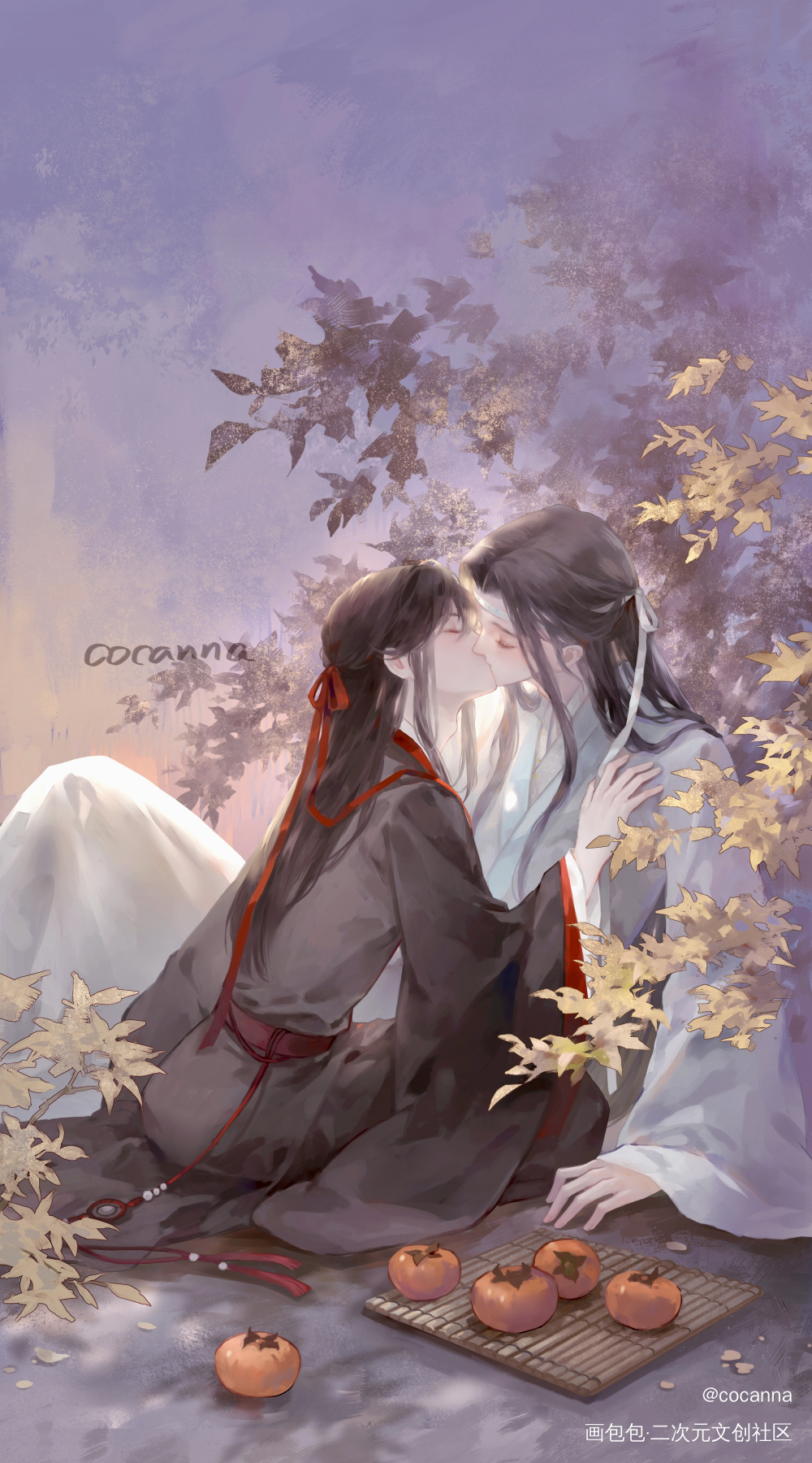 亲亲的一个吻～_魔道祖师蓝忘机魏无羡古风绘画作品