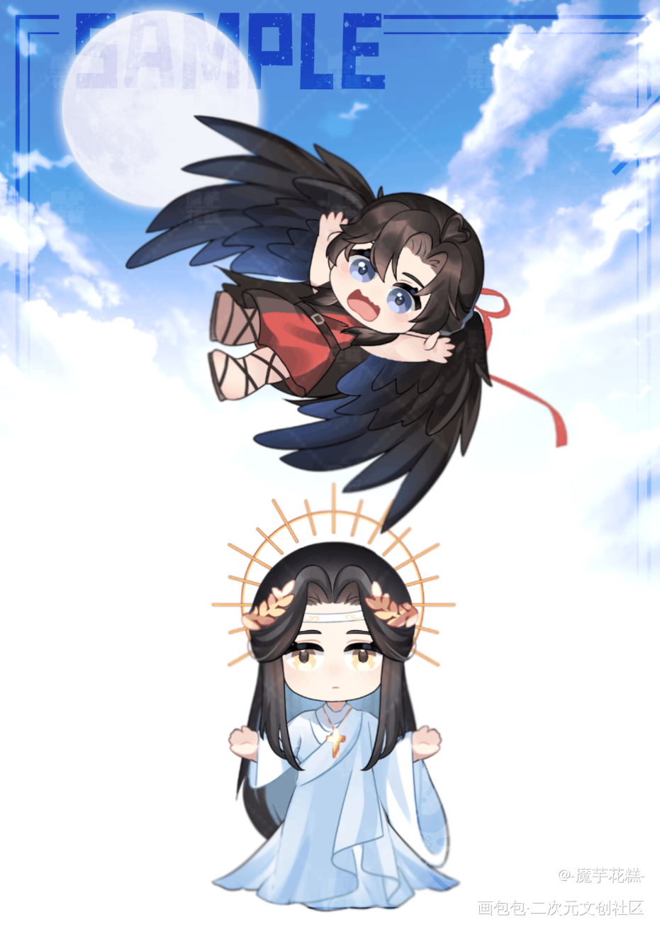 _魔道祖师蓝忘机魏无羡古风Q版绘画作品