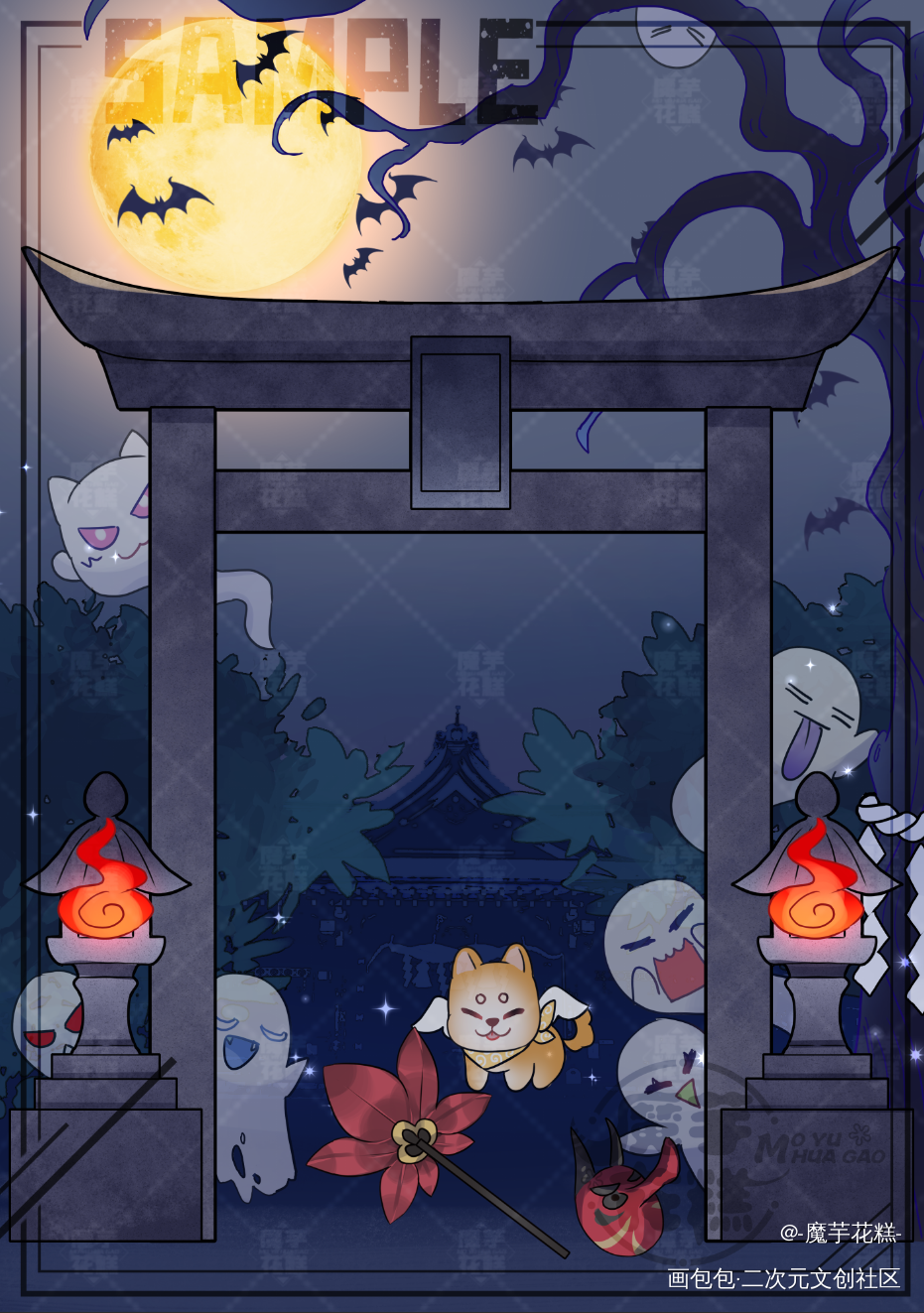 _魔道祖师蓝忘机魏无羡古风Q版绘画作品