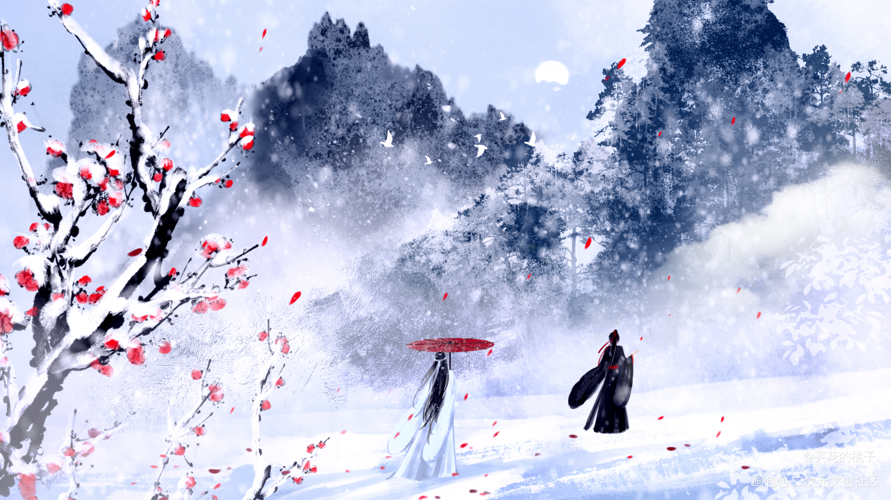 落雪寻花_魔道祖师忘羡绘画作品