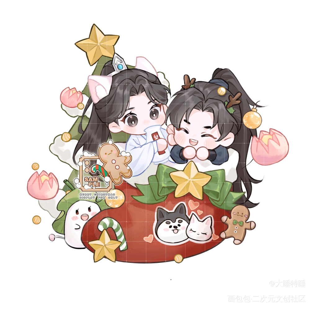 【燃晚】圣诞节_二哈和他的白猫师尊绘画作品