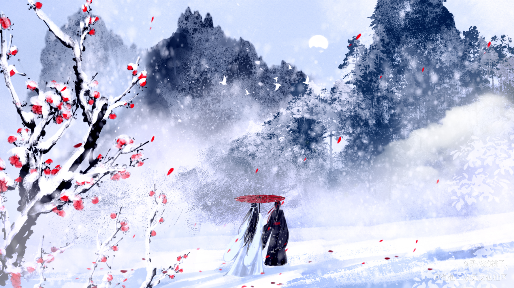 落雪寻花_魔道祖师忘羡绘画作品