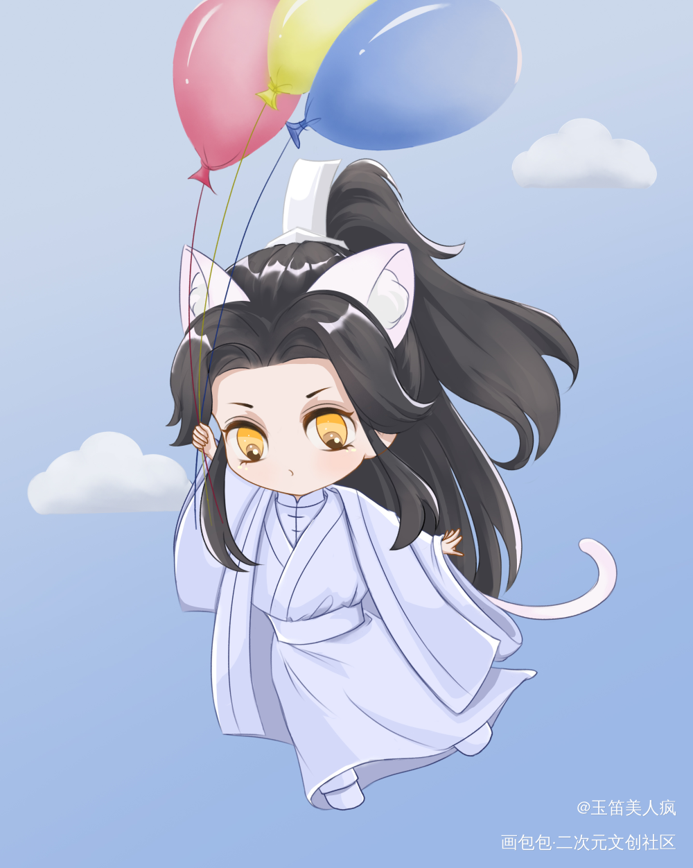 猫宁飞上天啦！_二哈和他的白猫师尊楚晚宁绘画作品