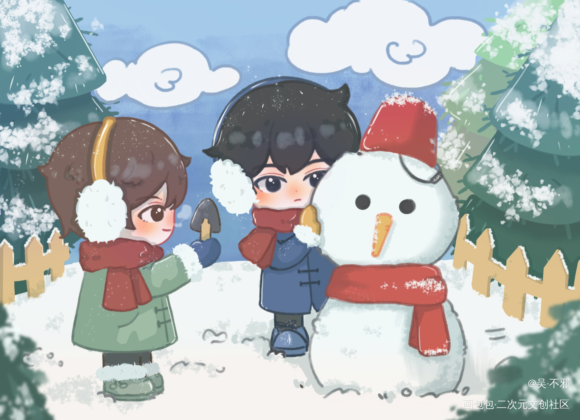 【盗墓笔记】一起堆雪人吧☃️_盗墓笔记瓶邪绘画作品