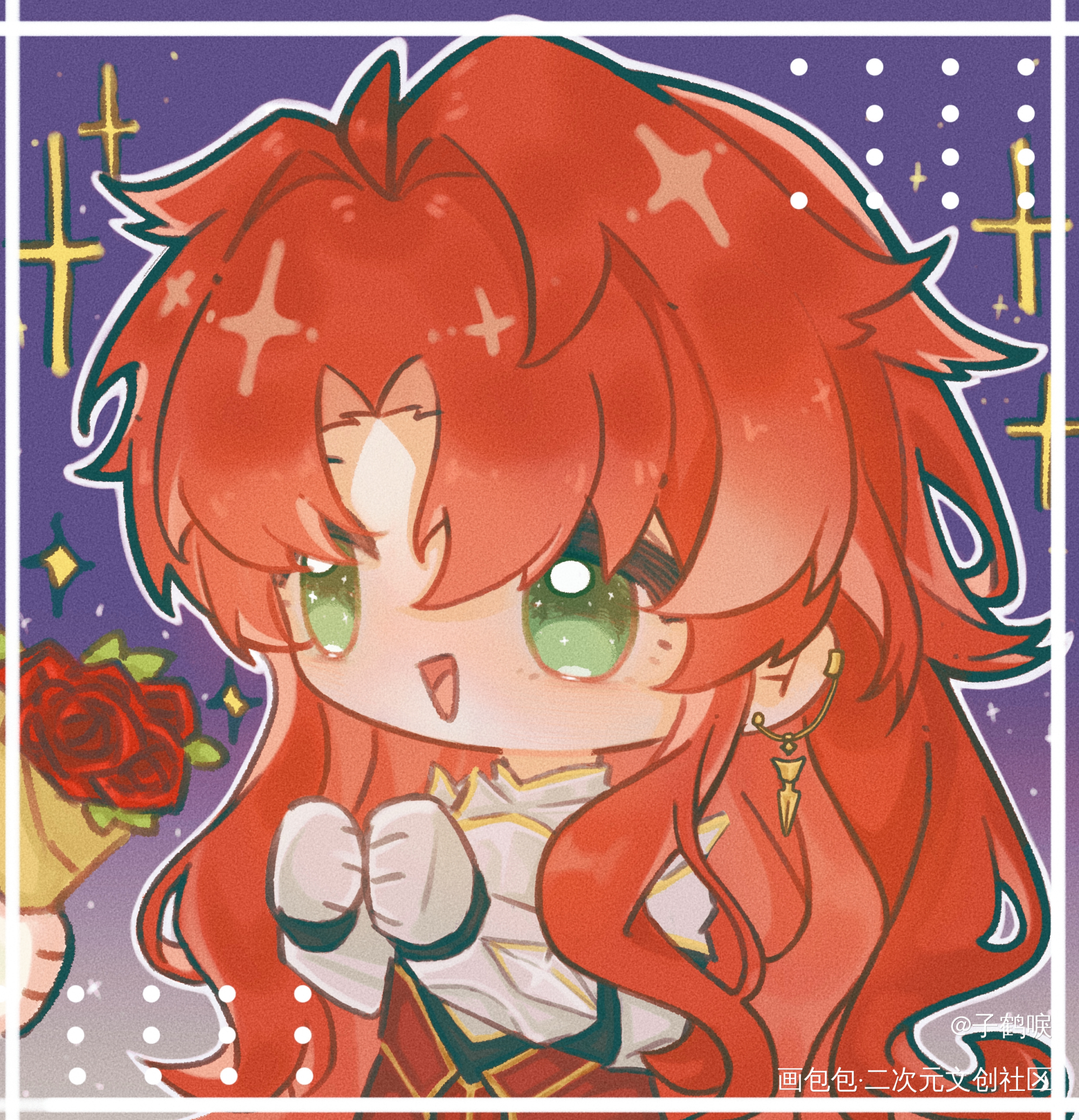 送一束玫瑰给你呀🌹_崩坏星穹铁道平涂Q版银枝接稿绘画作品