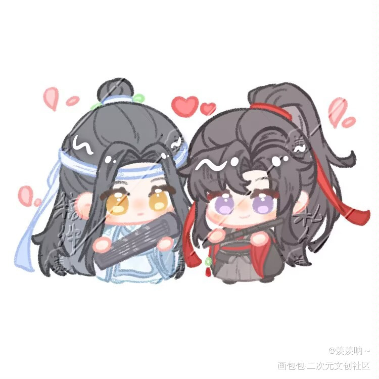 一对忘羡饱饱~_魔道祖师蓝忘机魏无羡Q版画画绘画作品