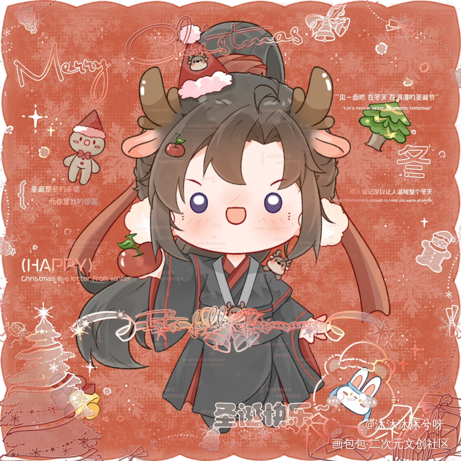 圣诞小鹿羡_魔道祖师忘羡蓝忘机魏无羡绘画作品