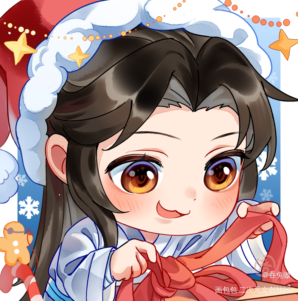 谢怜圣诞节头像（一对）_天官赐福谢怜古风水彩Q版绘画作品