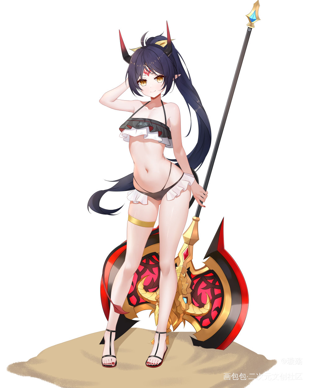 练习_立绘泳装裸足恶魔角同人绘画作品
