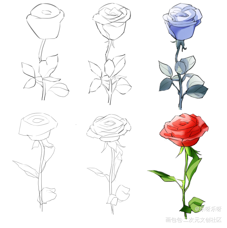 红玫瑰花和蓝玫瑰花_玫瑰花绘画练习绘画作品