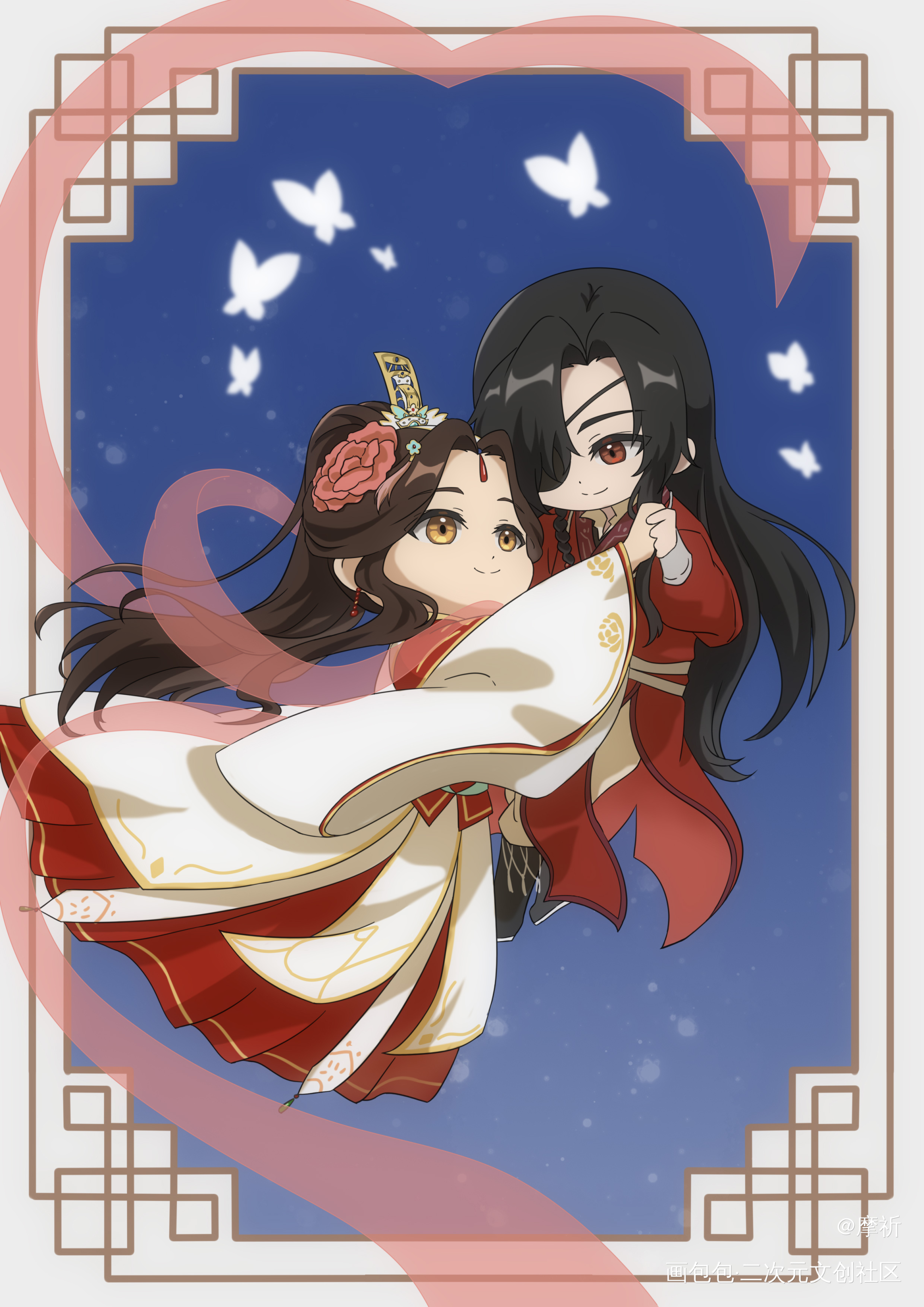 悦神怜和花城_天官赐福花怜绘画作品