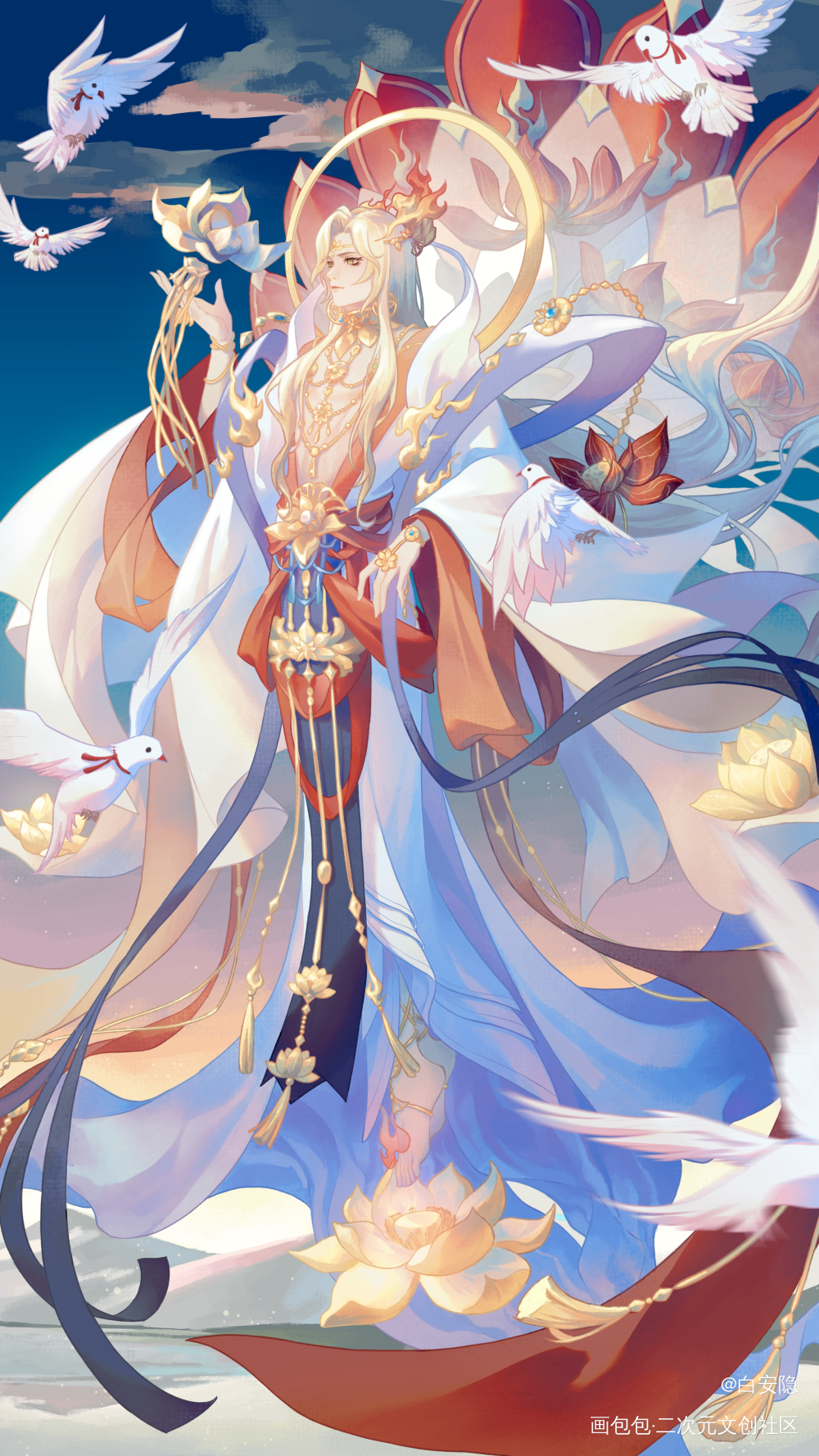天人之王。_阴阳师日系插画帝释天板绘绘画作品
