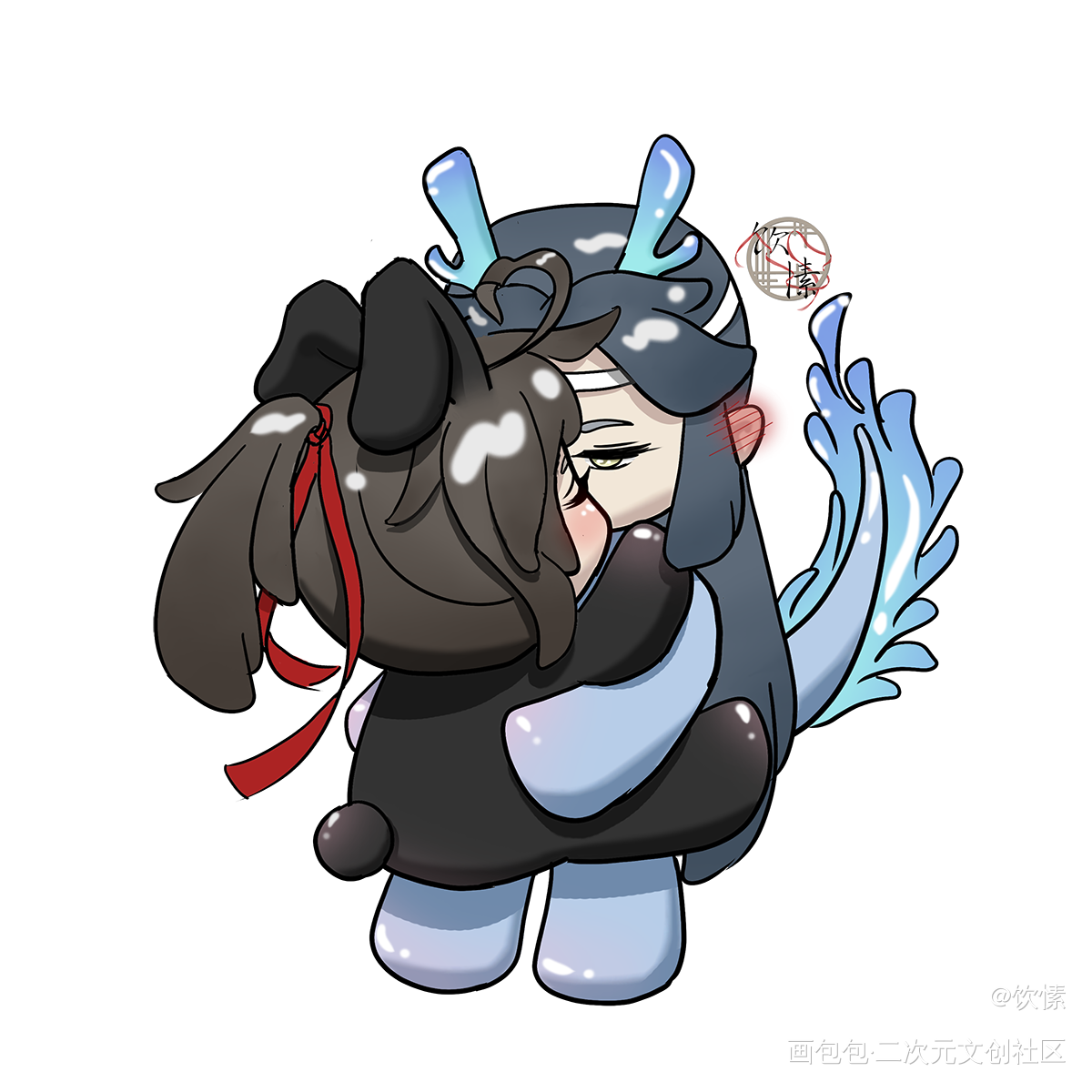 龙兔宝宝_魔道祖师包包的四周年高光秀蓝忘机魏无羡绘画作品