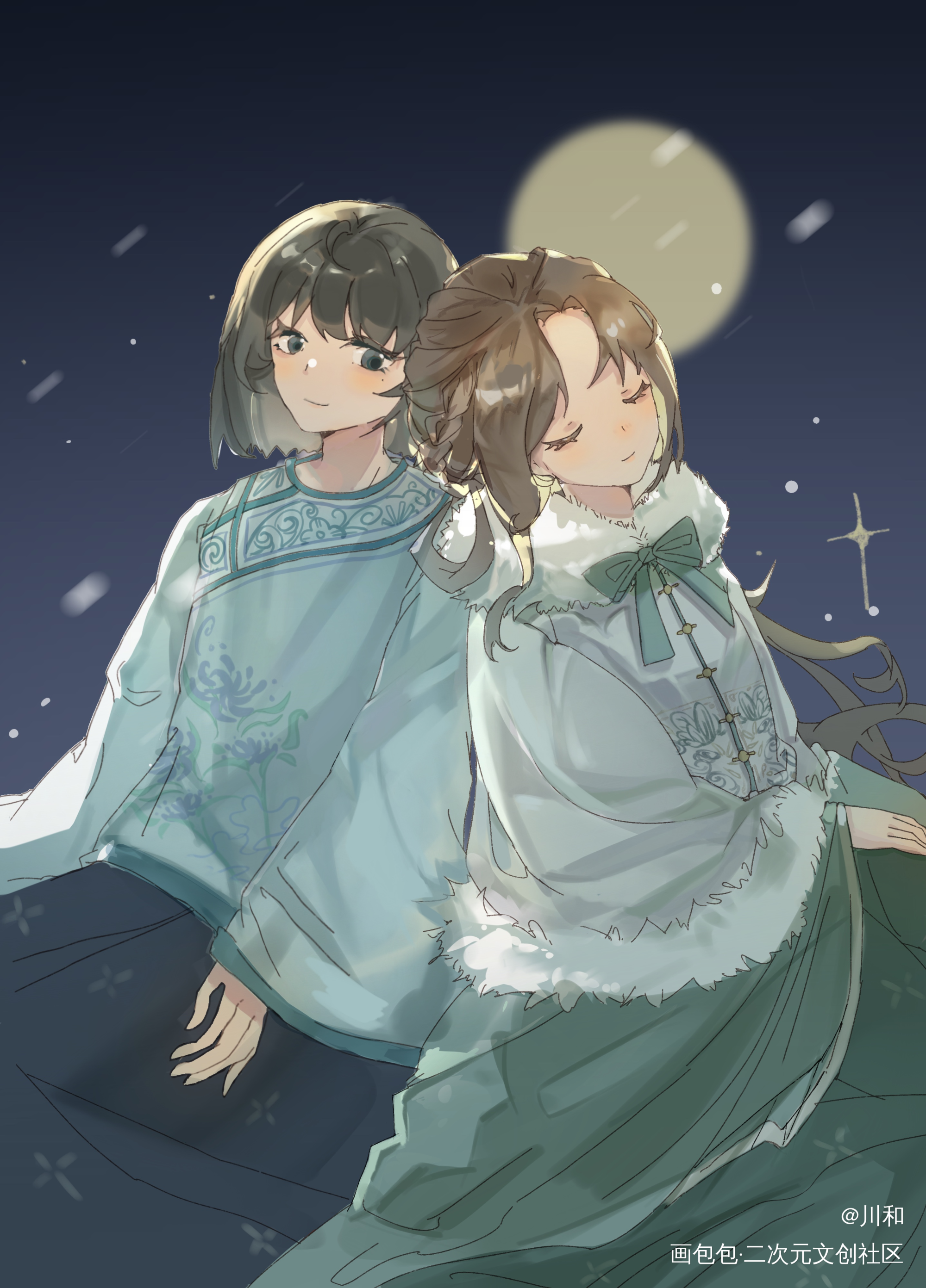 小情侣赏月≡ω≡_今日OC推荐板绘涂oc绘画作品