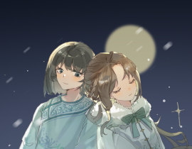 小情侣赏月≡ω≡_绘画作品