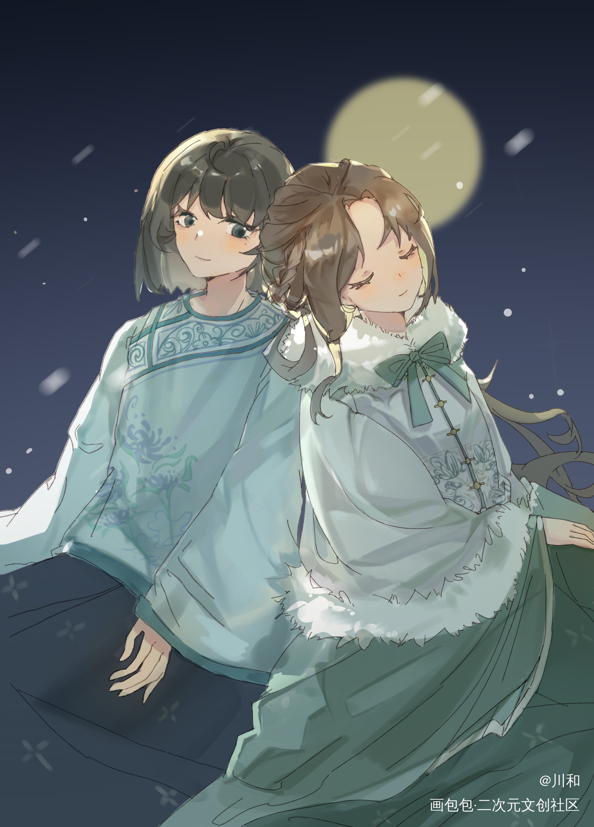 小情侣赏月≡ω≡_今日OC推荐板绘涂oc绘画作品