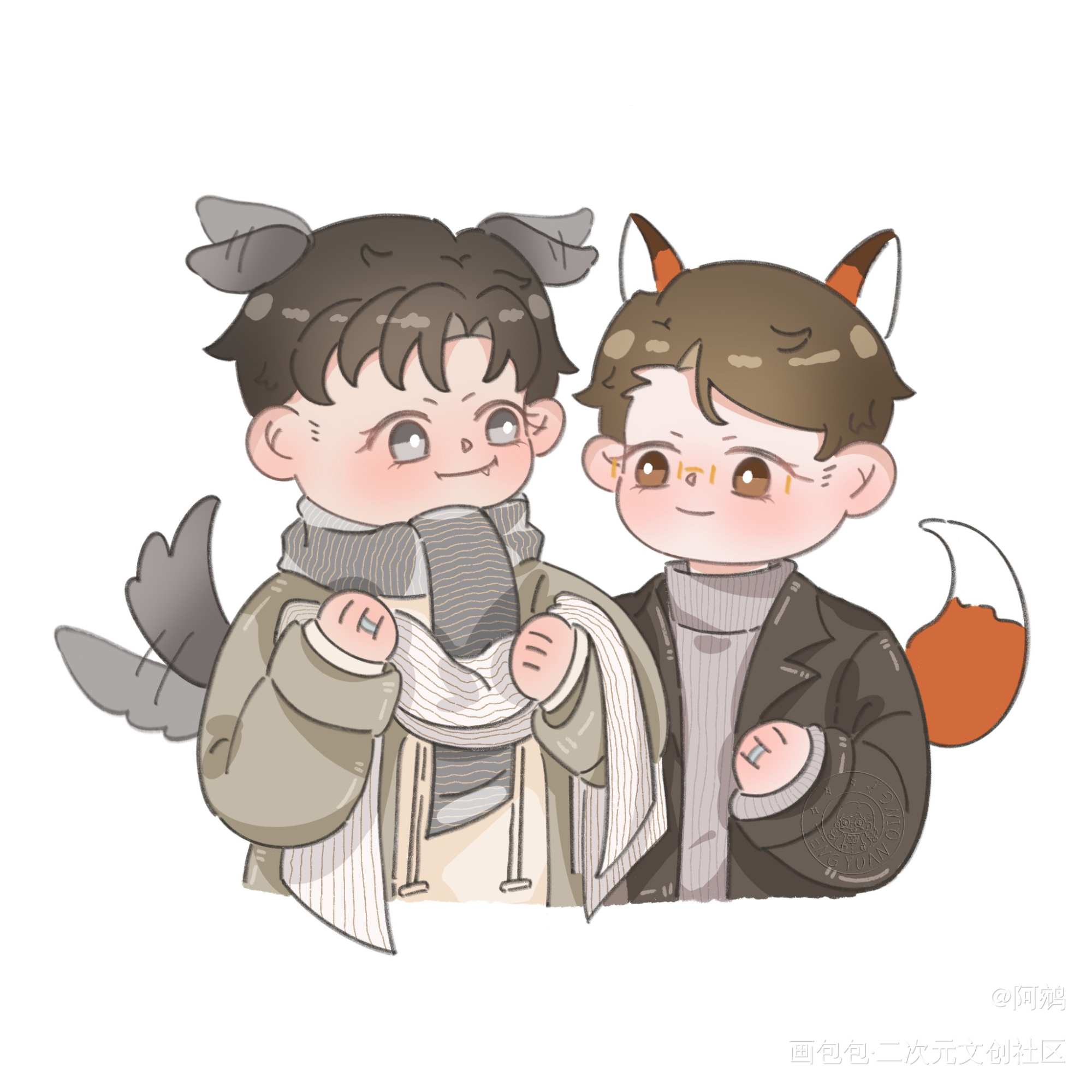 🐺🦊小情侣恋爱记录_针锋对决188男团原顾摸鱼板绘绘画作品