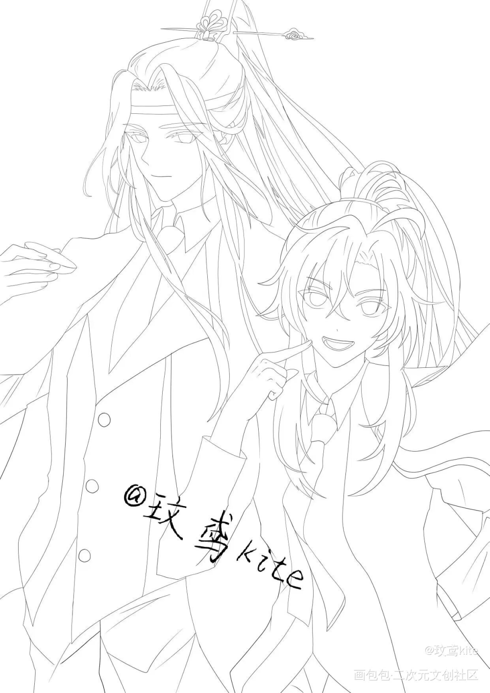 蓝魏线稿（后面上色）_魔道祖师蓝忘机魏无羡不拆不逆蓝忘机·魔道祖师魏无羡·魔道祖师绘画作品