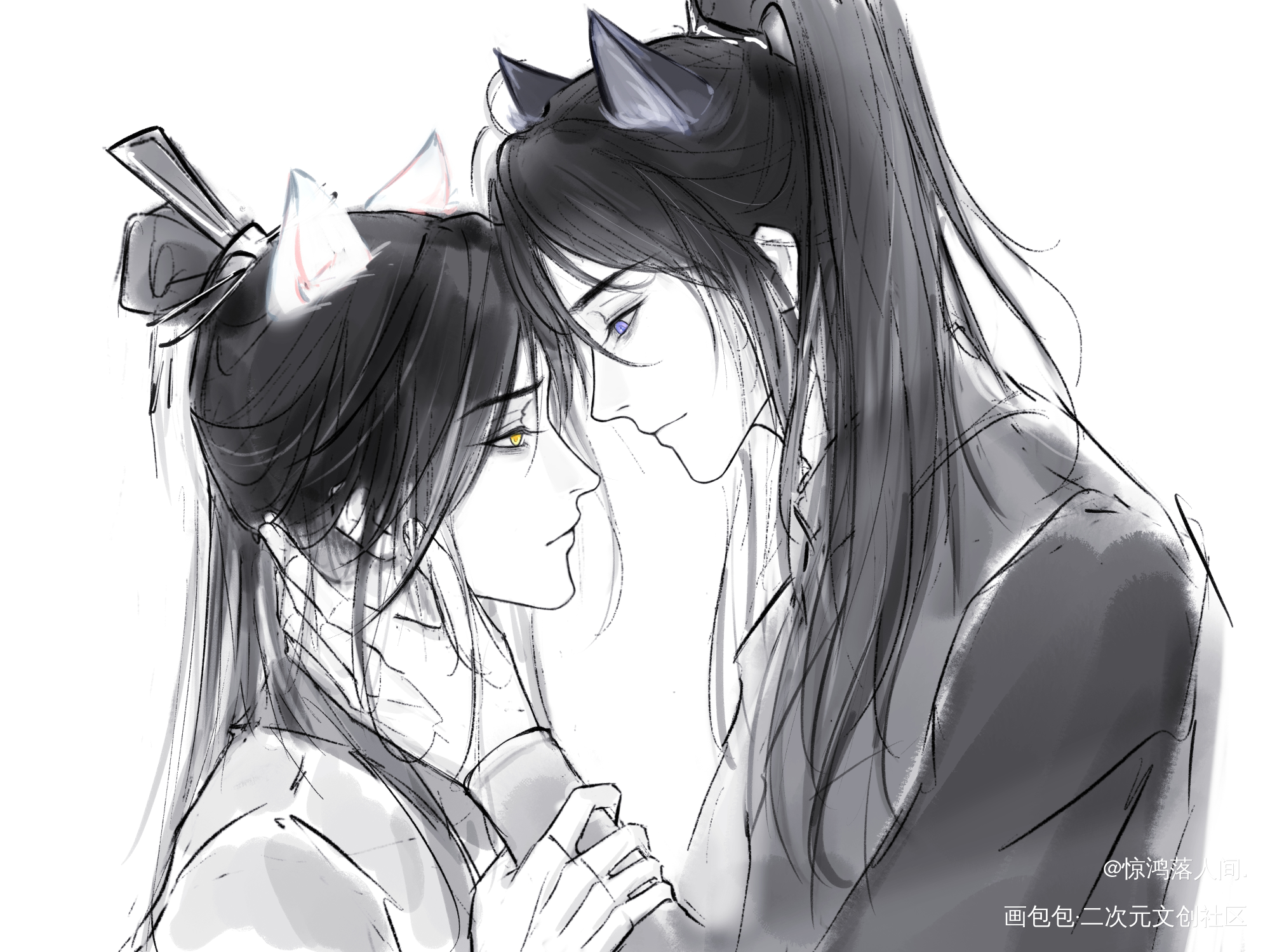 _二哈和他的白猫师尊楚晚宁·二哈和他的白猫师尊墨燃古风绘画作品