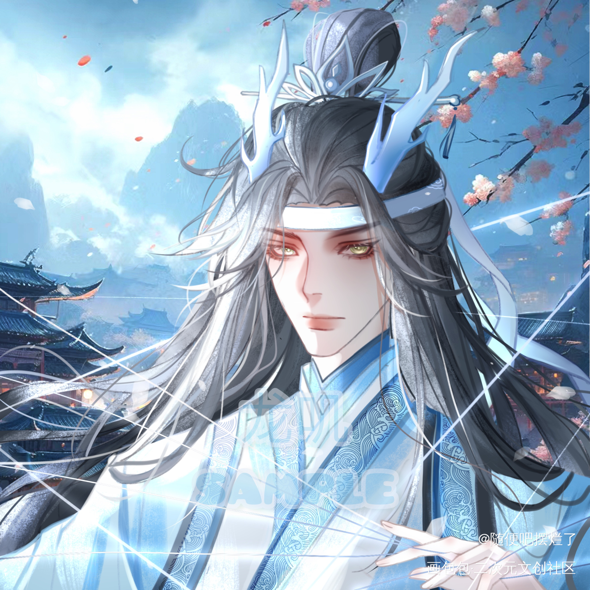 龙年龙叽_魔道祖师忘羡蓝忘机·魔道祖师设定小宴·蓝忘机0123生贺n小时蓝忘机0123生日快乐绘画作品