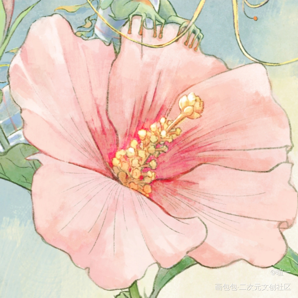 不知春秋丨蜉蝣龙龙和共生花木槿_古风插画原创插画板绘原创绘画作品