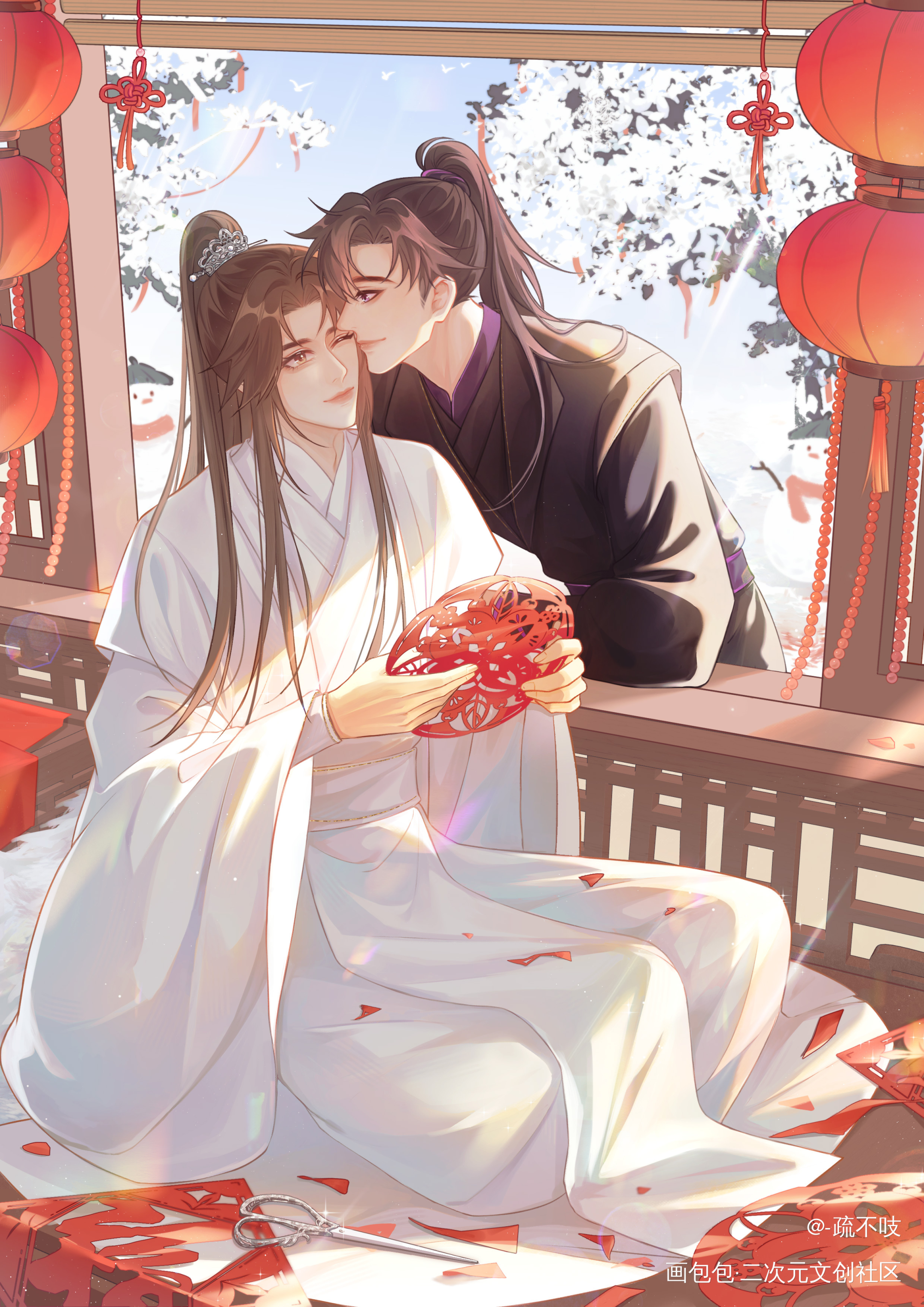 除夕贺图~⸜₍๑•⌔•๑₎⸝~_二哈和他的白猫师尊楚晚宁·二哈和他的白猫师尊墨燃绘画作品