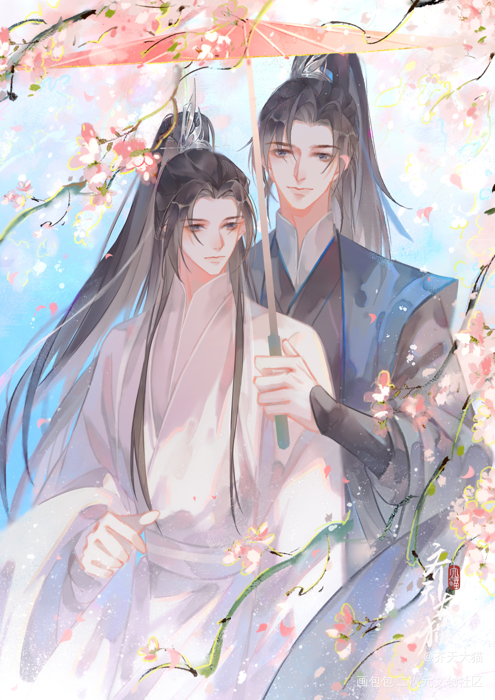燃晚，为你撑伞_二哈和他的白猫师尊燃晚楚晚宁·二哈和他的白猫师尊墨燃绘画绘画作品