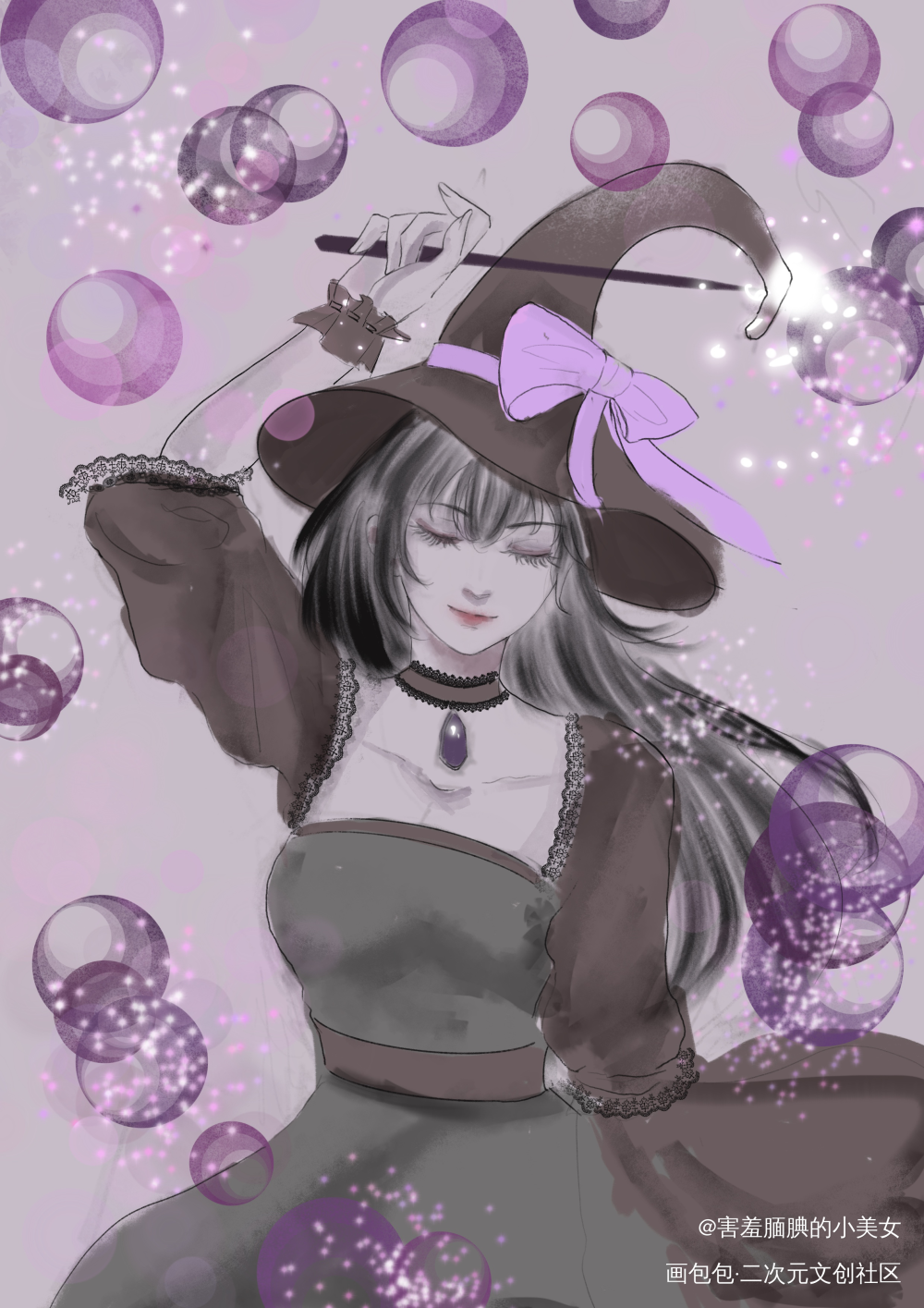 实现魔法的小女巫！_我在惊悚游戏里封神绘画作品