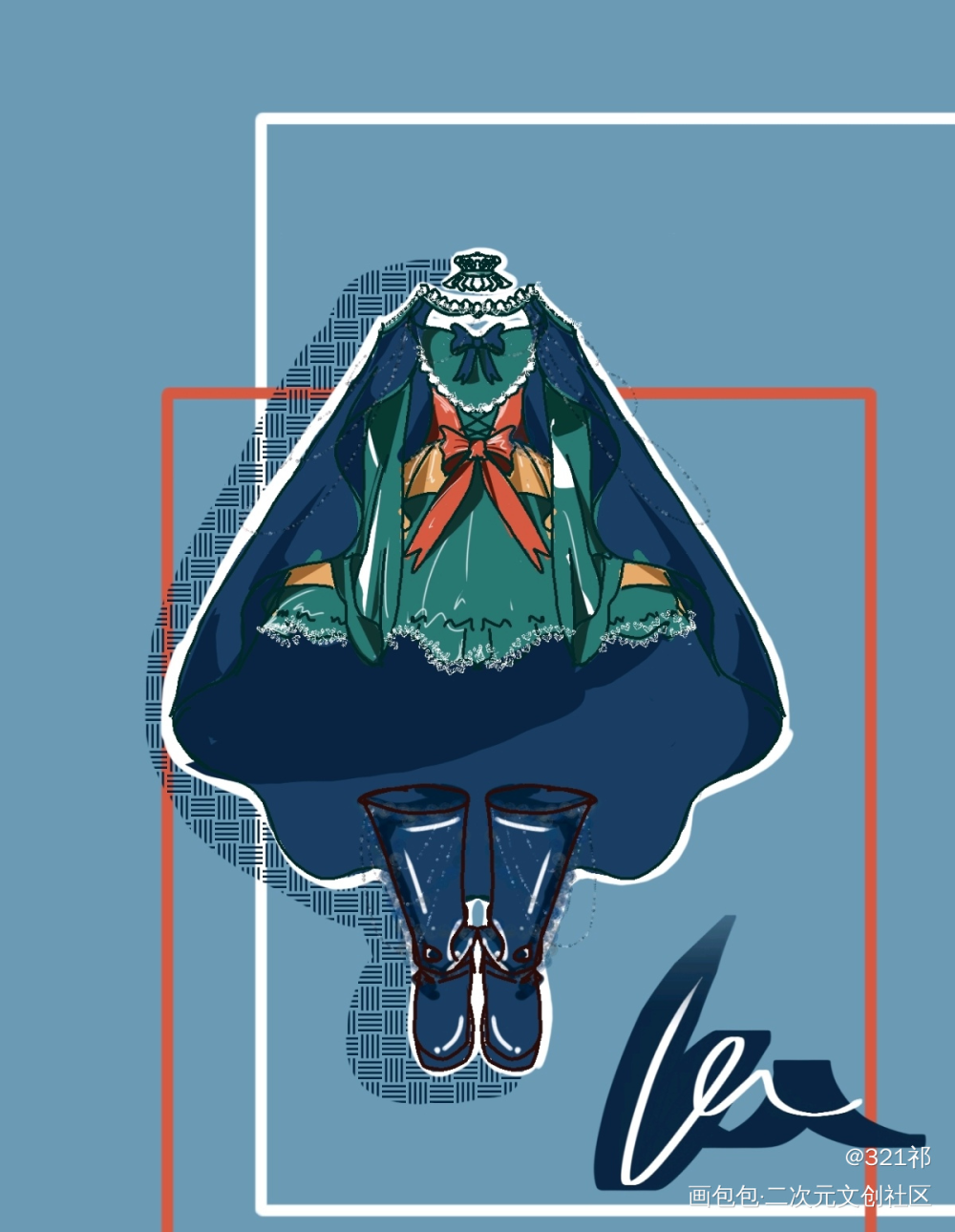 宫廷风_摸鱼页手绘平涂绘画作品