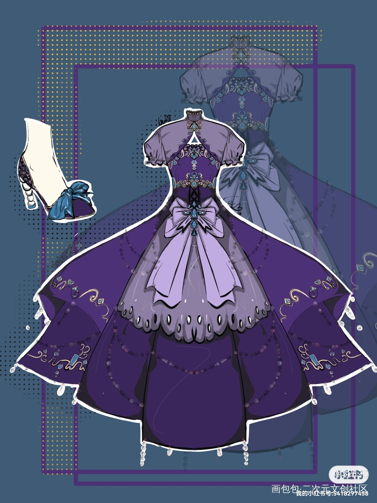 宫廷风_摸鱼页手绘平涂绘画作品