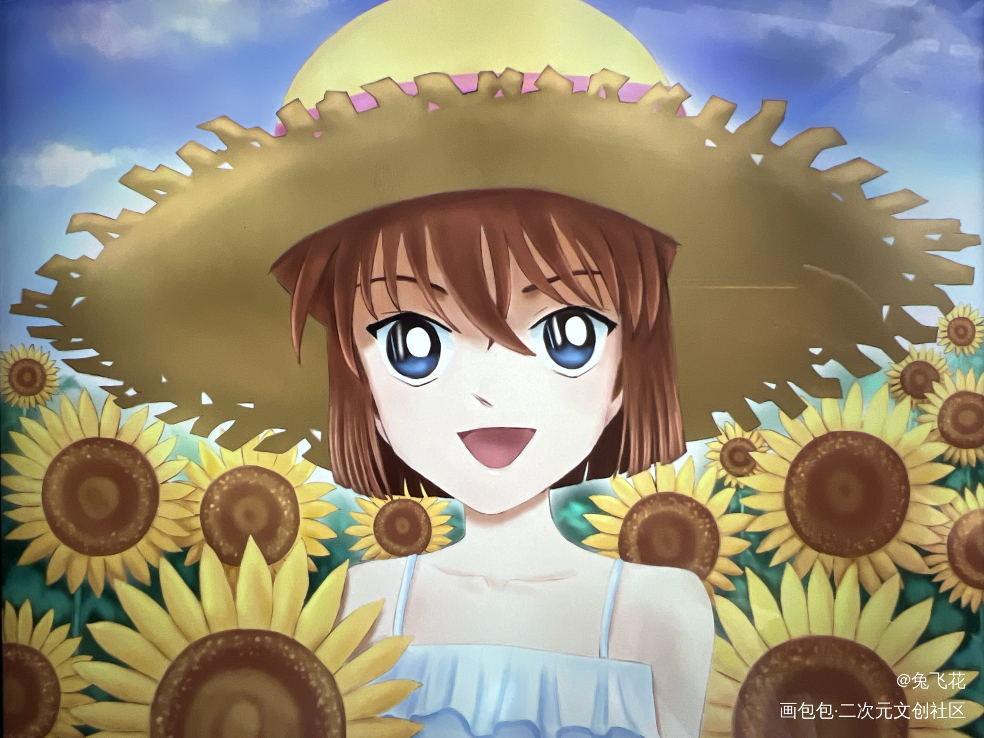 向日葵花田里有小哀_名侦探柯南灰原哀·名侦探柯南绘画作品