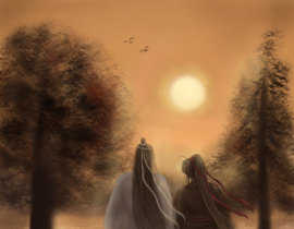 共赏夕阳_绘画作品