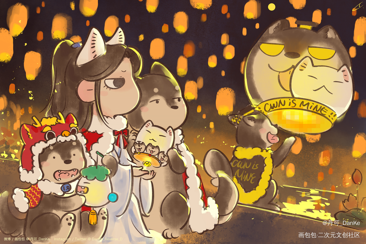 元宵节快乐～_二哈和他的白猫师尊绘画作品