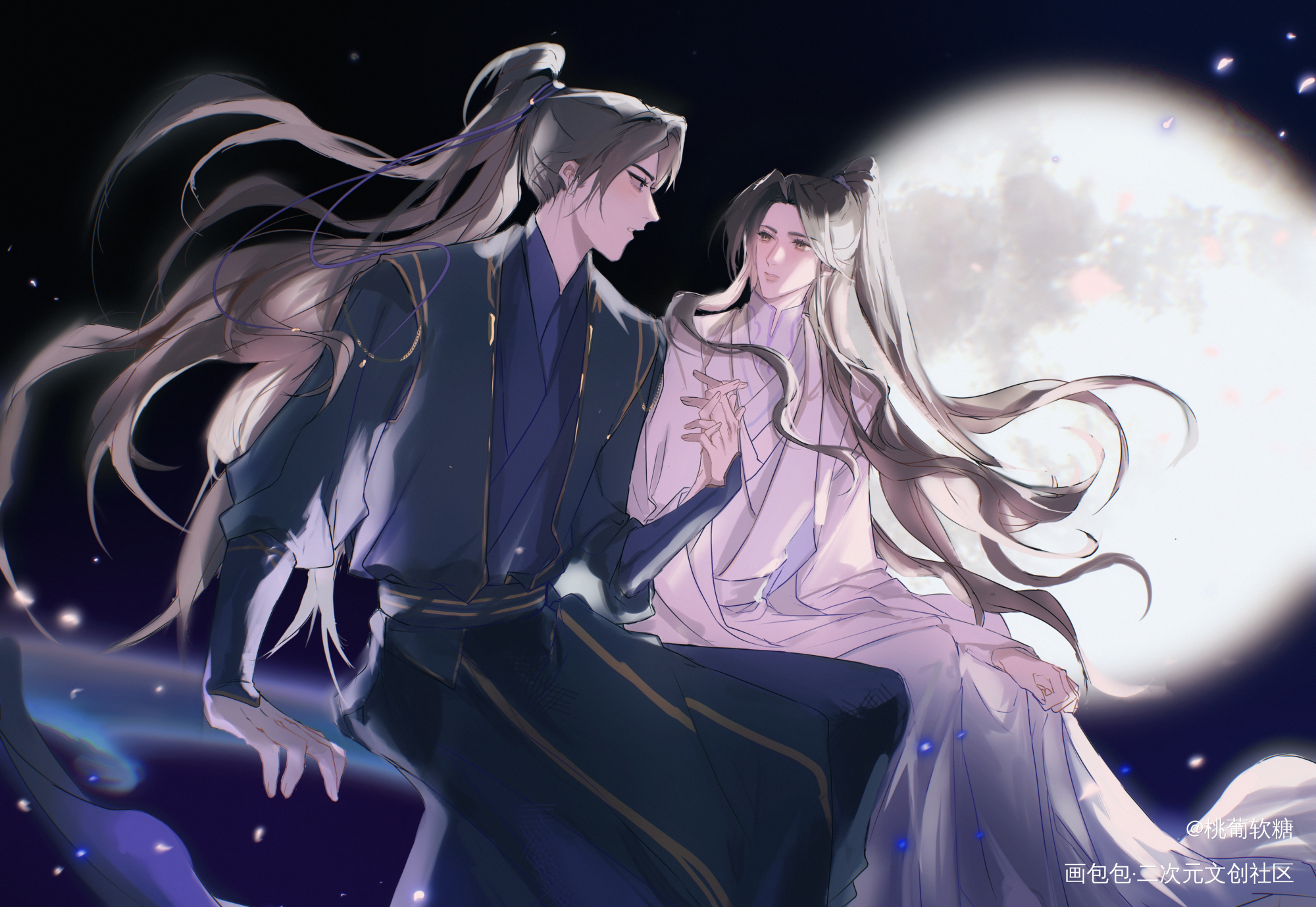 【燃晚】月下告白_二哈和他的白猫师尊燃晚绘画作品