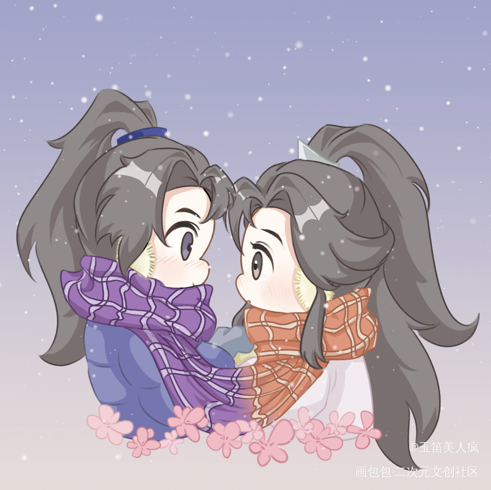 下雪天_二哈和他的白猫师尊燃晚绘画作品