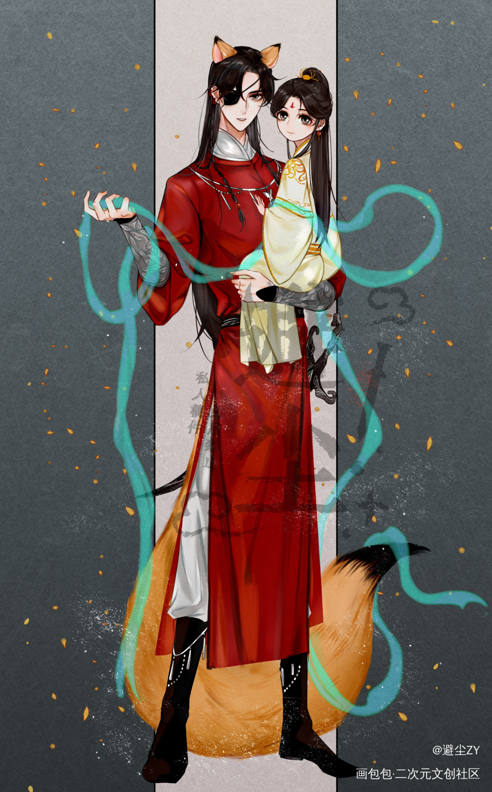 花怜·纯情太子妖艳妃_天官赐福花城·天官赐福谢怜·天官赐福古风绘画作品