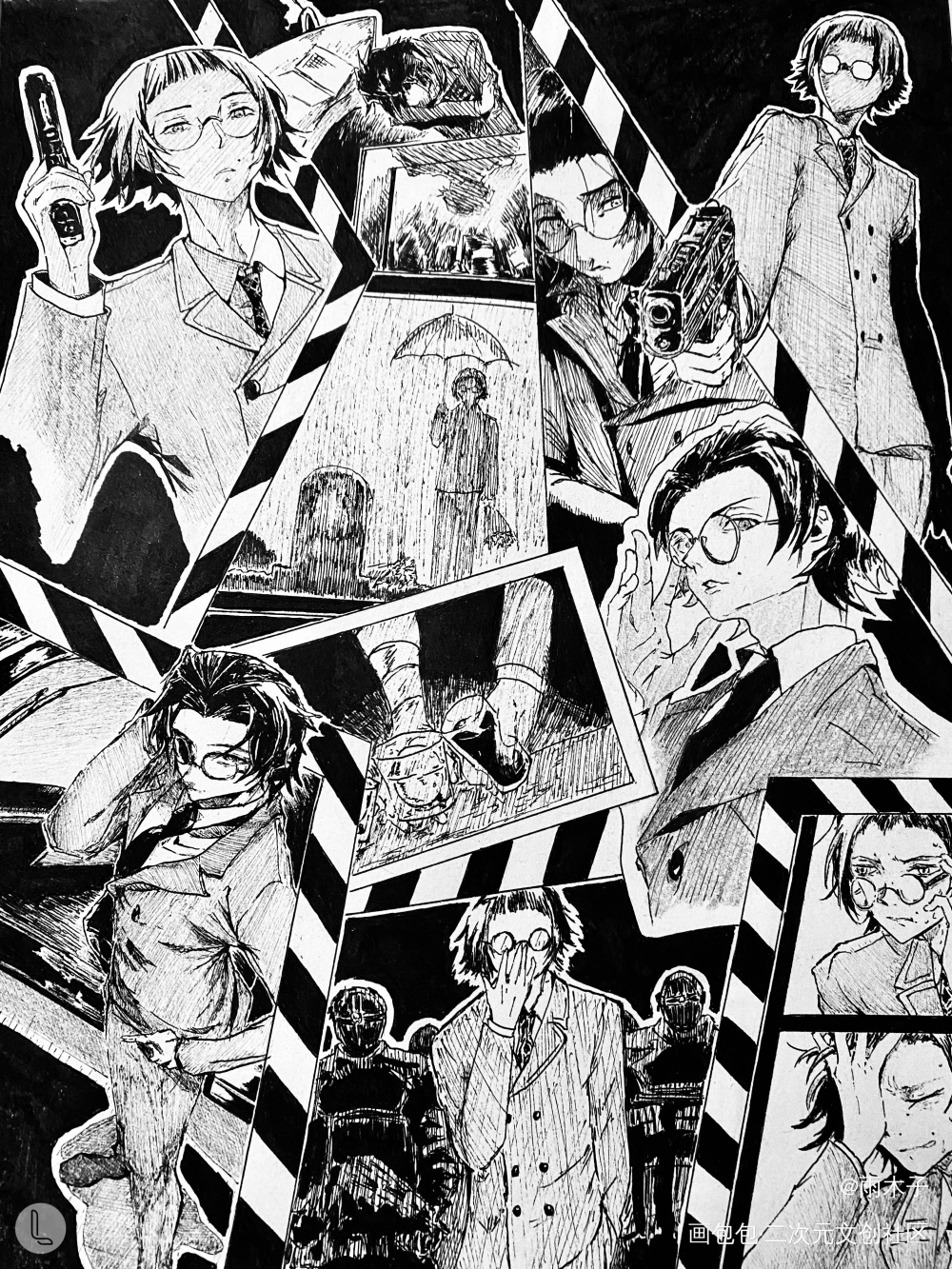 _文豪野犬黑白漫画手绘坂口安吾黑白漫绘画作品