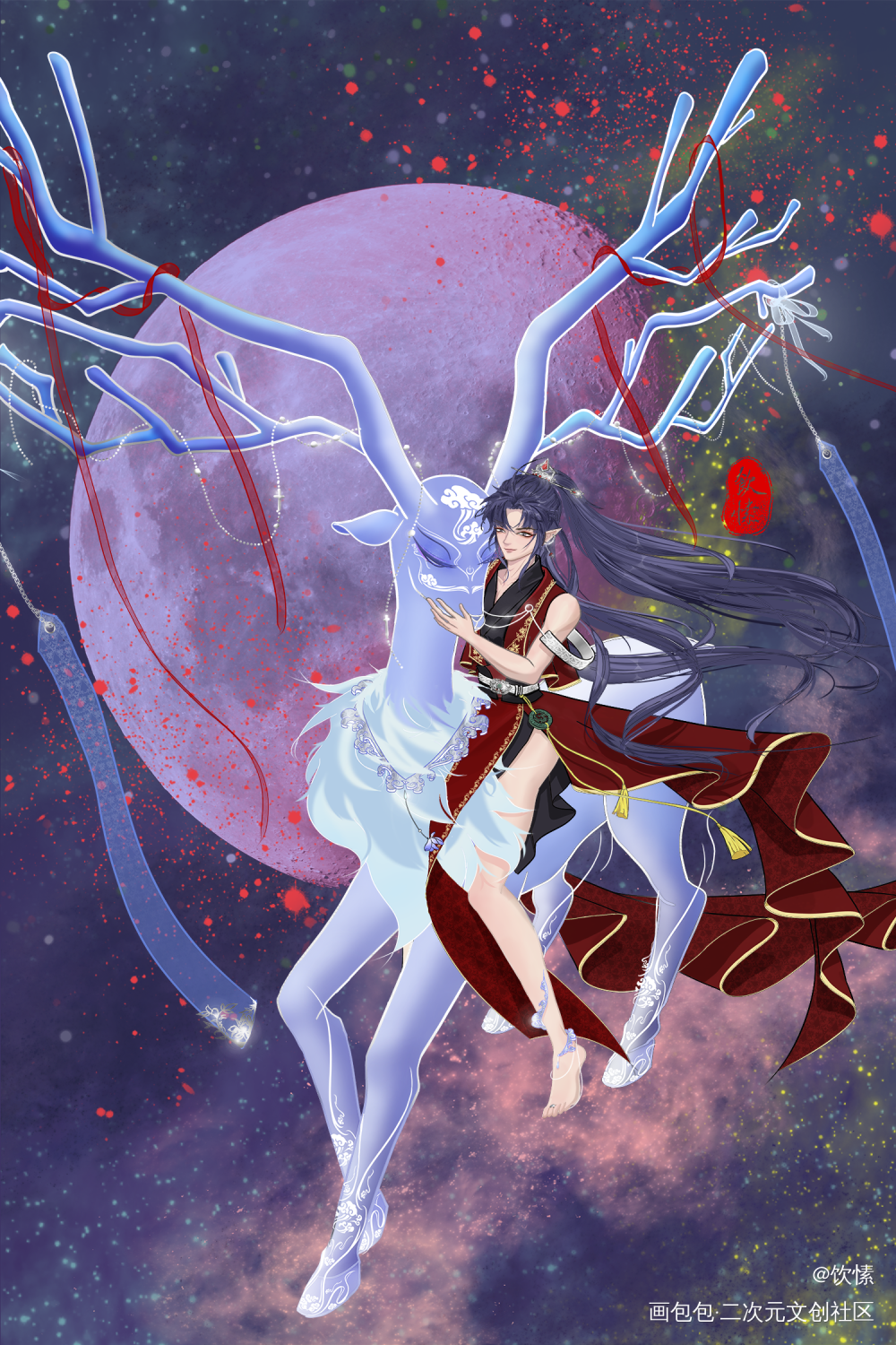 绯婴倾月，悬灯引鹿_魔道祖师蓝忘机·魔道祖师魏无羡·魔道祖师绘画作品