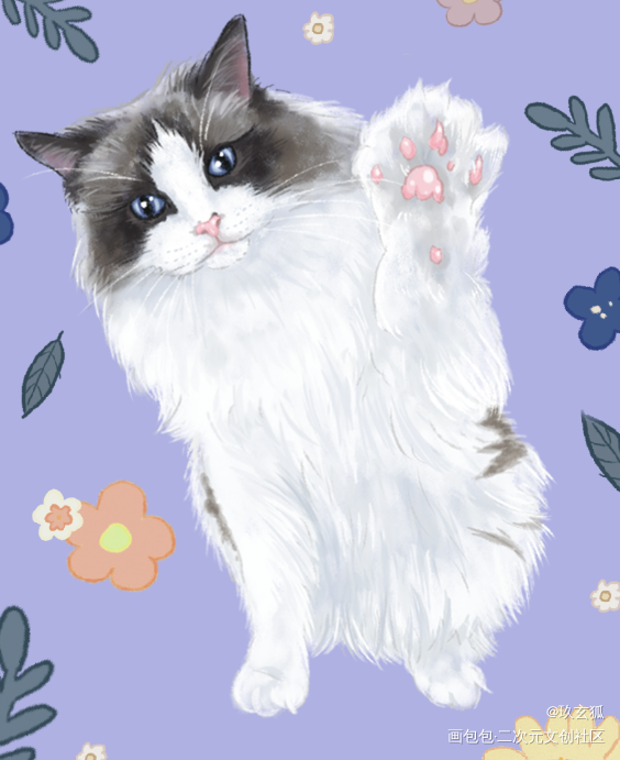 宠物插画定制～_国风可爱水彩绘画作品
