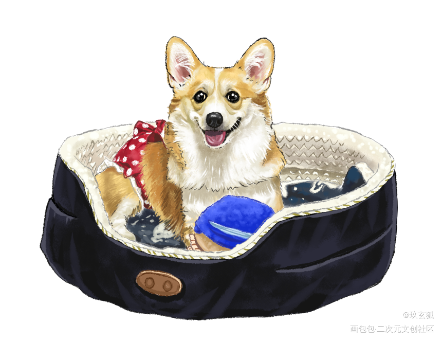 宠物插画定制～_国风可爱水彩绘画作品