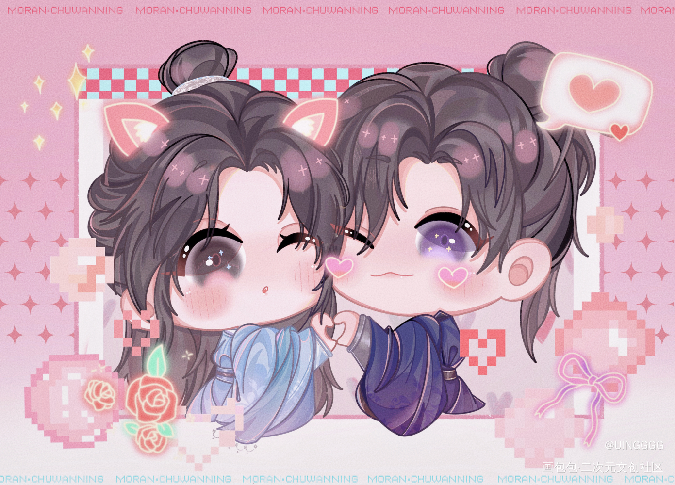 白情快乐♡_二哈和他的白猫师尊燃晚绘画作品