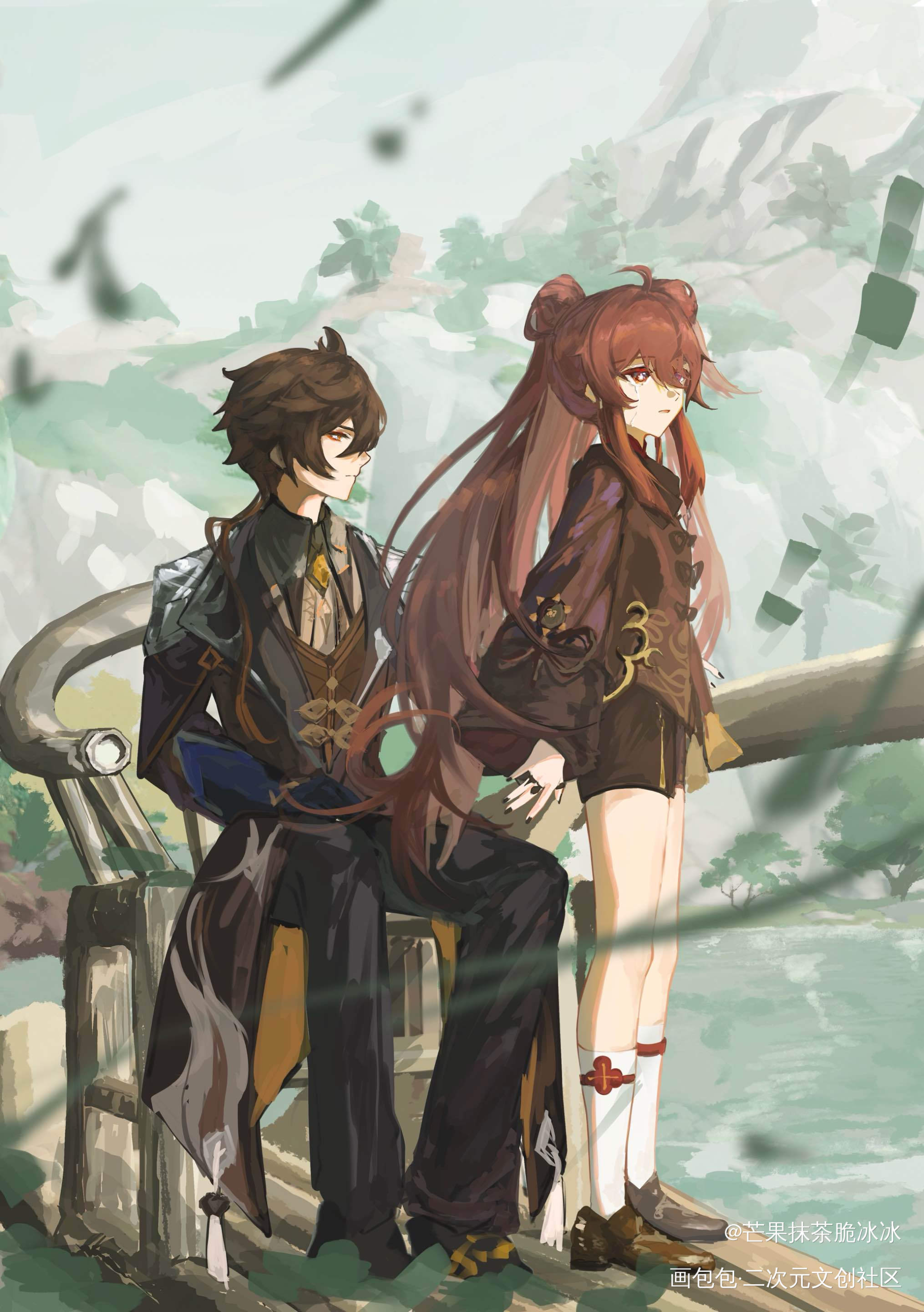 发发_原神钟离·原神原神胡桃原神同人绘画作品