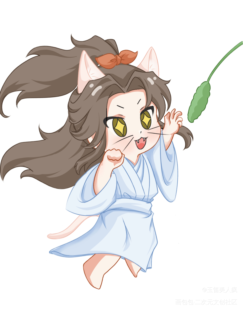 逗猫。_二哈和他的白猫师尊绘画作品