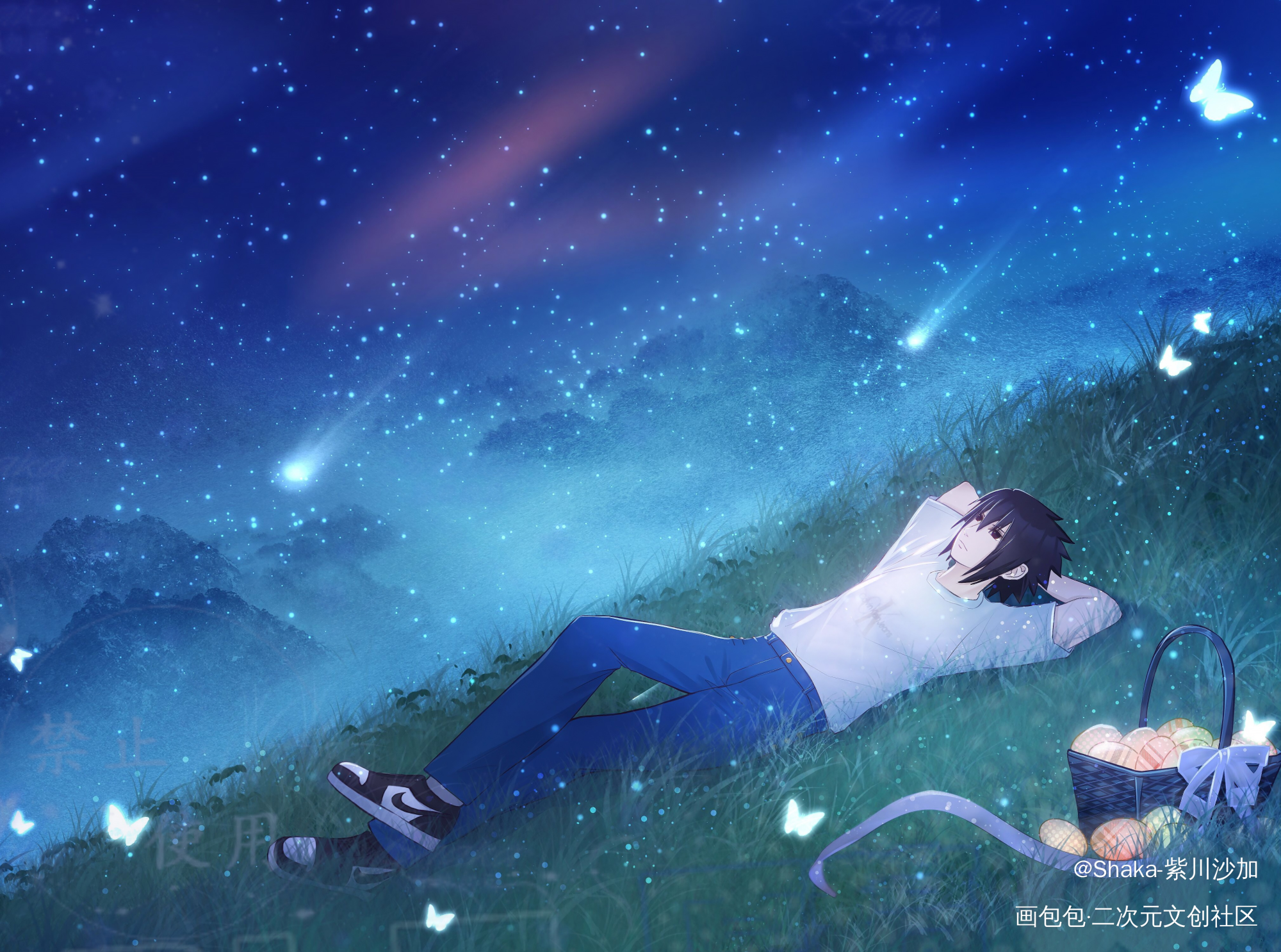 仰望星空_火影忍者宇智波佐助客单展示绘画作品