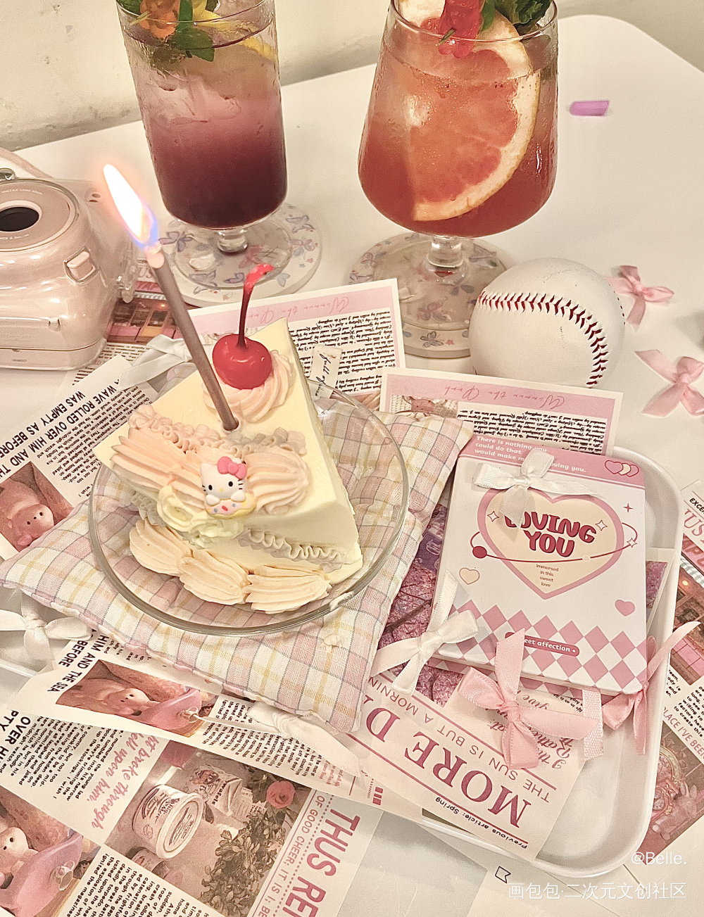 粉红蛋糕💖_小蛋糕高质量美谷谷美绘画作品