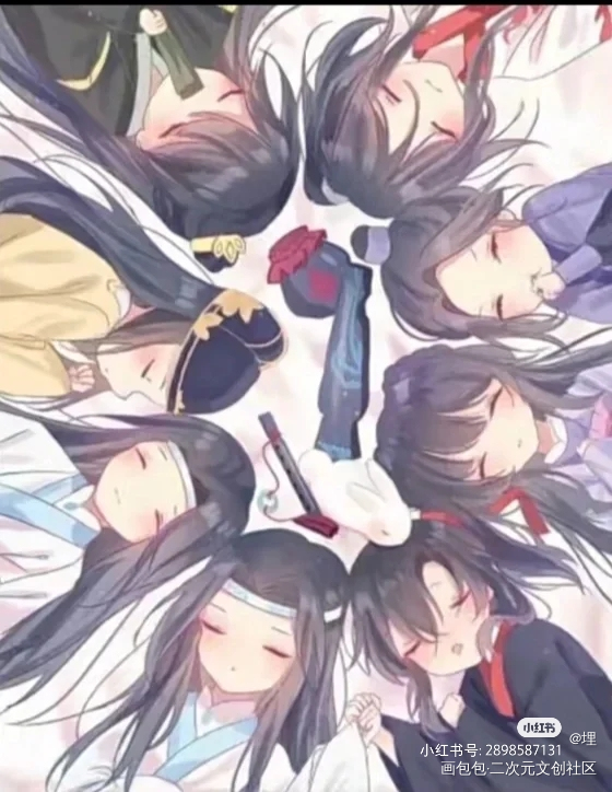 _魔道祖师蓝忘机·魔道祖师魏无羡·魔道祖师蓝忘机魏无羡国风手绘可爱古风水彩Q版绘画作品
