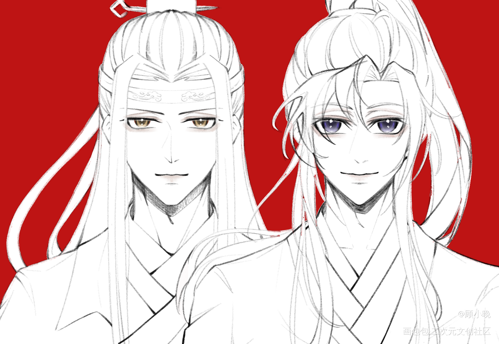 忘羡_魔道祖师蓝忘机·魔道祖师魏无羡·魔道祖师蓝忘机魏无羡古风墨香铜臭绘画作品